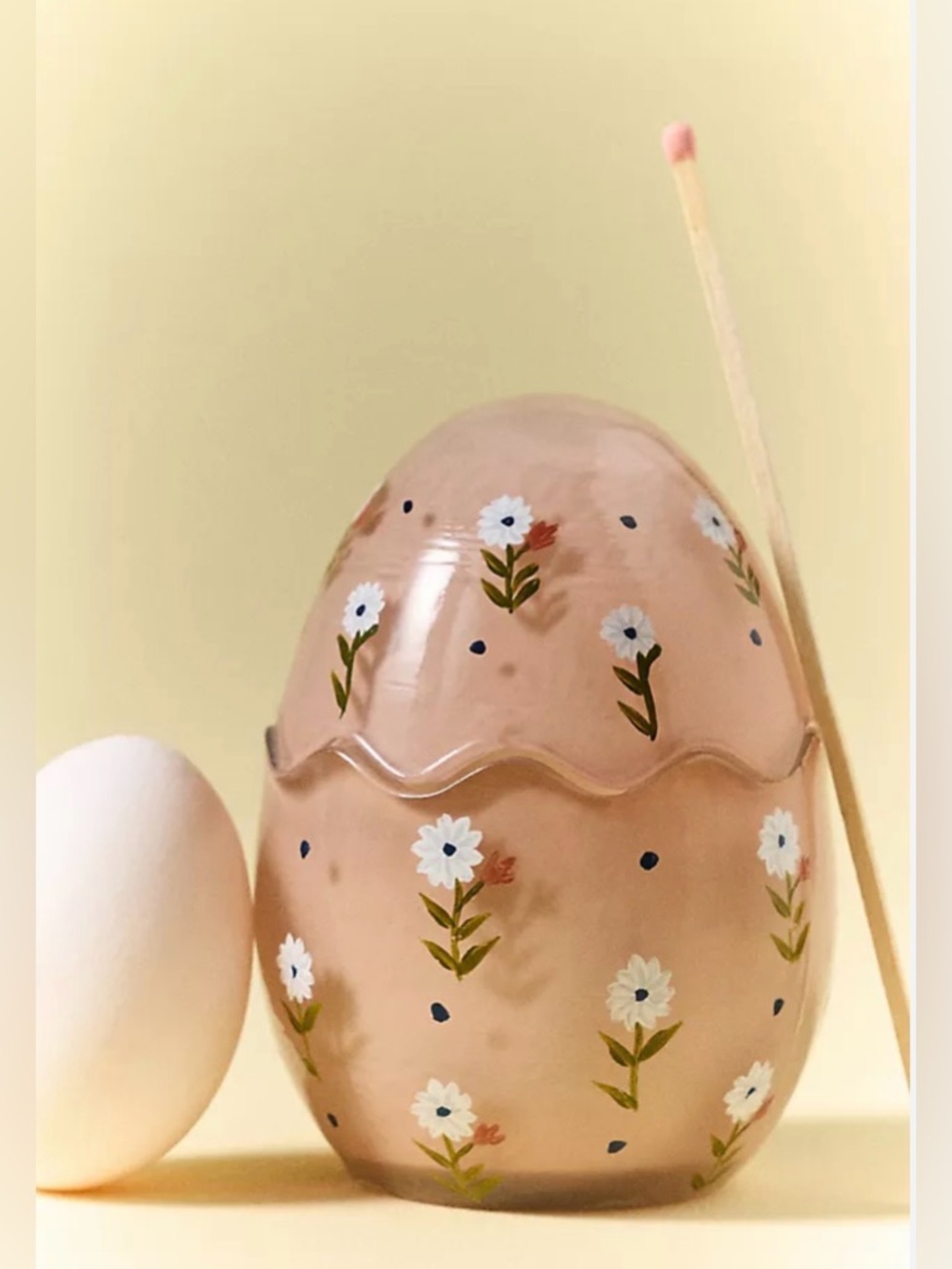 Anthropologie Easter Egg Floral Peony Blush Glass Candle, NWT